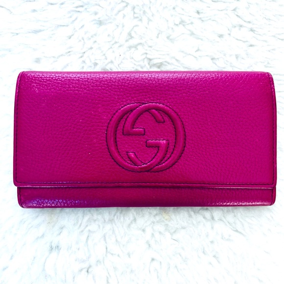 Gucci GG Logo Grain Leather Magenta/Dark Pink Long Wallet - Picture 7 of 16